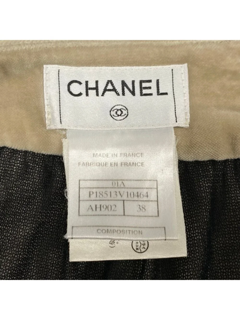 Chanel Velour Ruffles Skirt CC Logo Plate 38 Sizes Beige Cotton